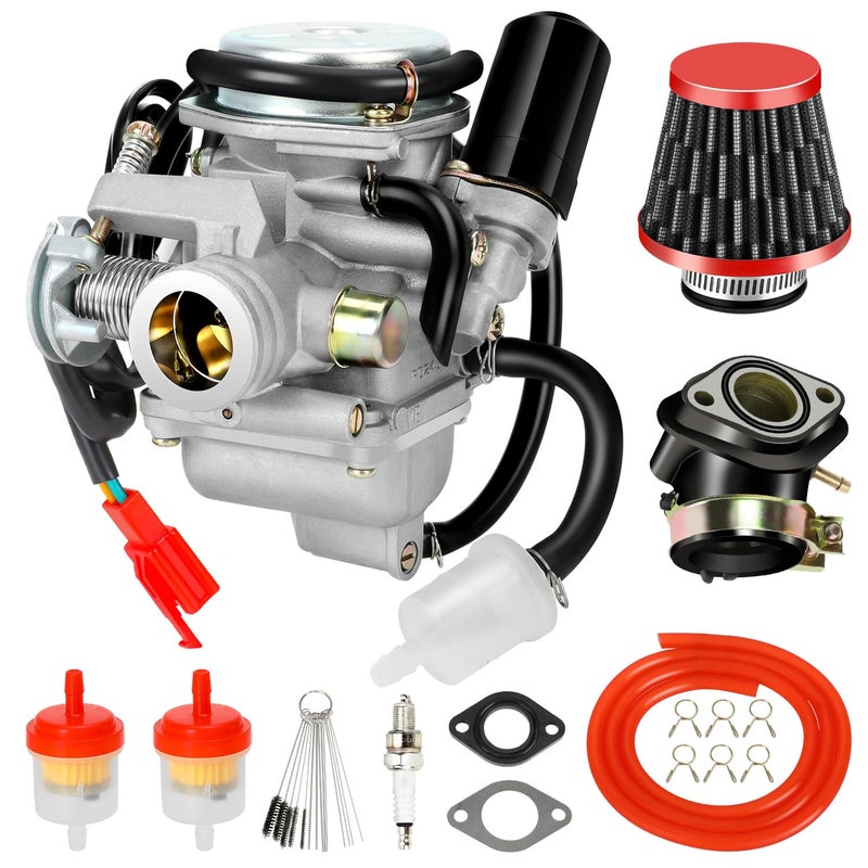 كربوراتور XIKOBY GY6 150cc PD24J متوافق مع سكوتر تاوتاو 125cc موقد 152QMI 157QMJ محرك 4 أشواط دراجة نارية روكيتا هامر هيد ATV كارت دونه باجي قطع غيار مع مجمع سحب